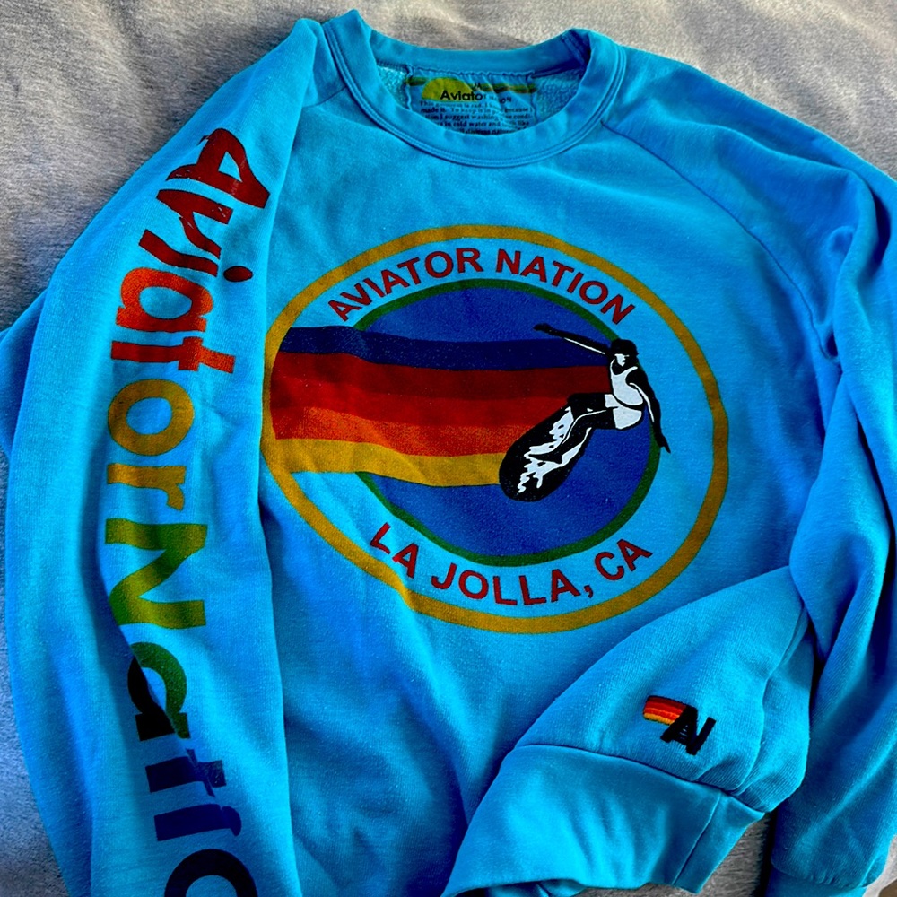 Aviator Nation blue unisex medium crew neck logo sweatshirt